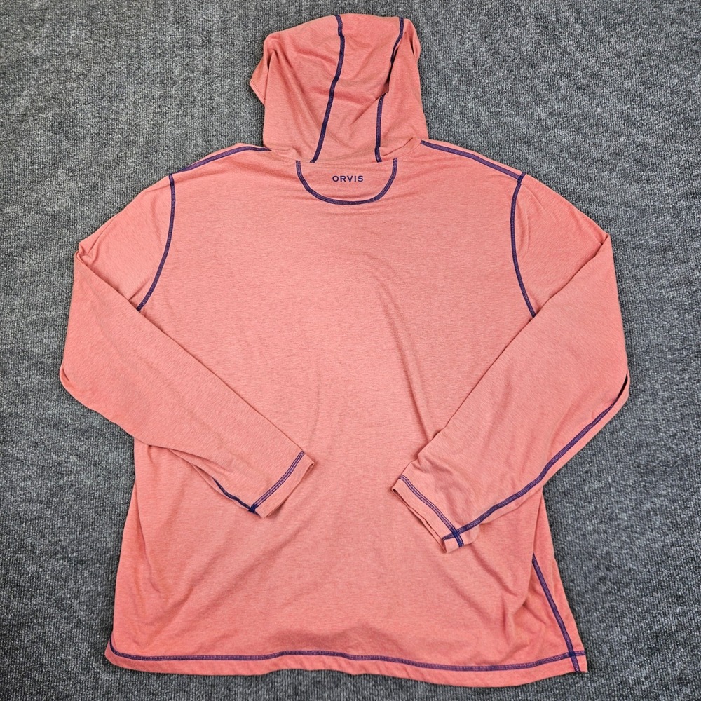 Orvis Pullover Hoodie Men's XXL Salmon Pink Lightweight Long Sleeve - Picture 6 of 6